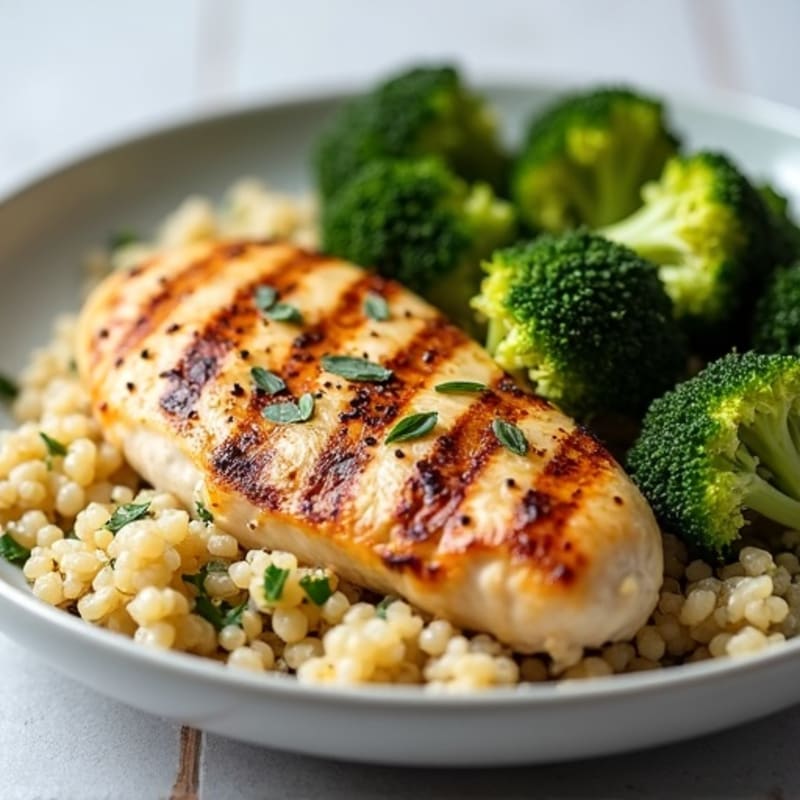 Grilled Chicken Breast with Quinoa and Roasted Broccoli
