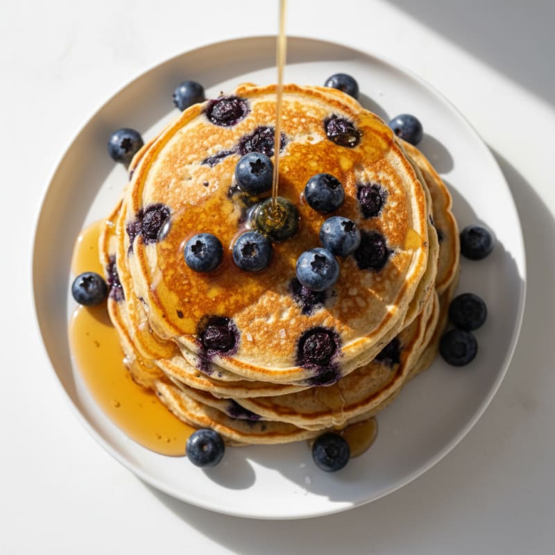 Blueberry Ricotta Pancakes with Maple Syrup