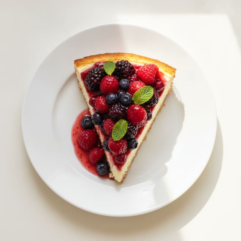 Greek Yogurt Protein Cheesecake with Mixed Berries