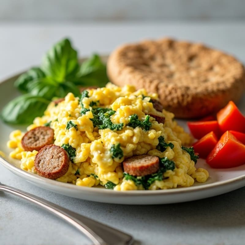Egg White and Spinach Scramble with Turkey Sausage