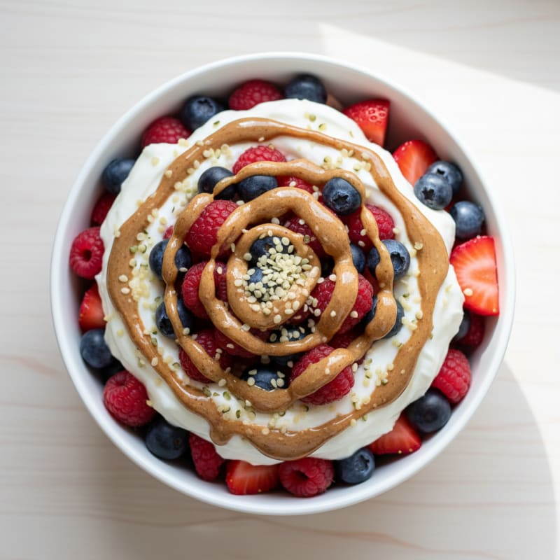 Greek Yogurt Protein Parfait with Mixed Berries and Almond Butter