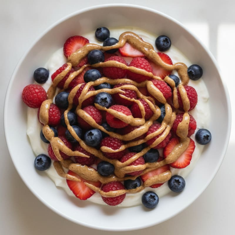 Greek Yogurt Protein Bowl with Mixed Berries and Almond Butter