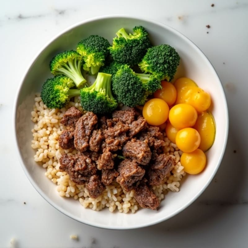 Savory Garlic Beef and Crispy Broccoli Rice Bowl