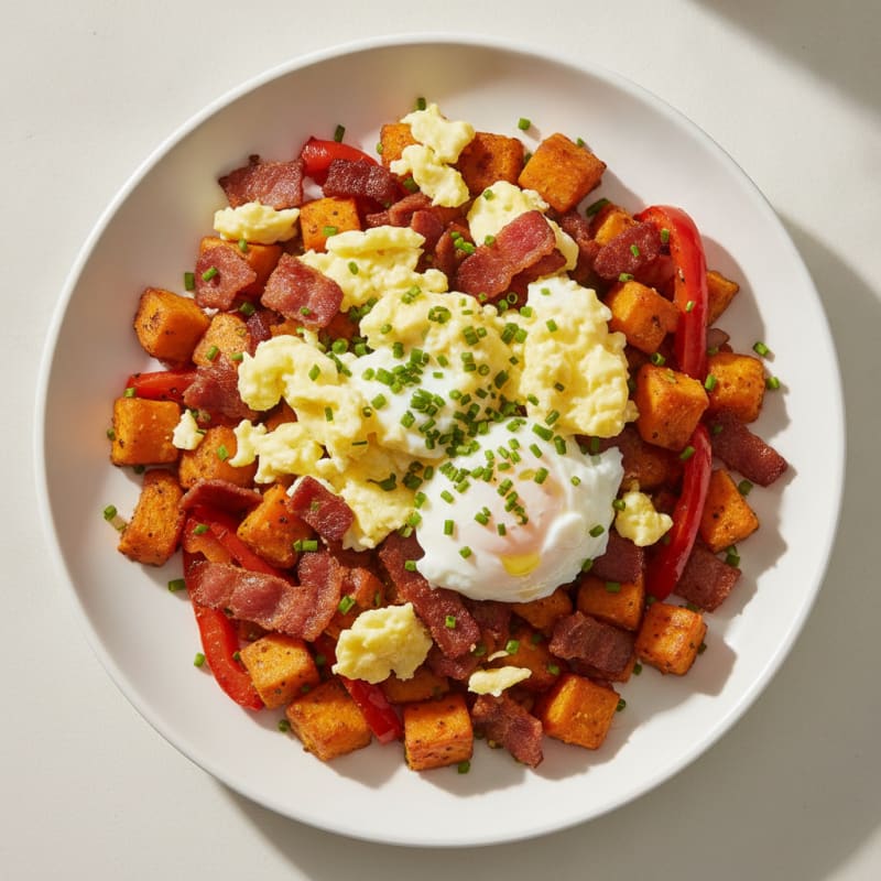 Egg and Turkey Bacon Sweet Potato Hash