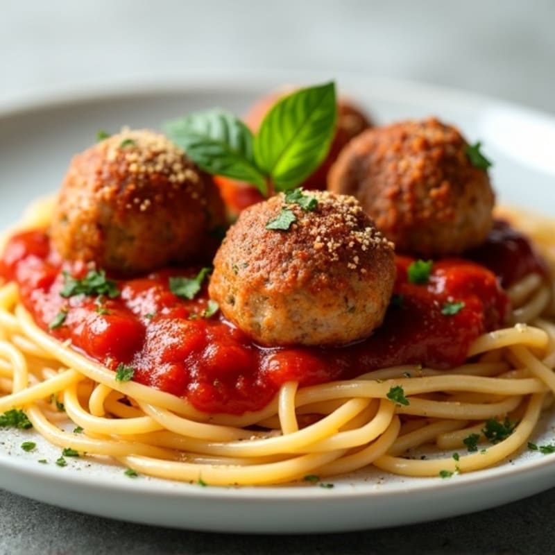 Crispy Turkey Meatballs with Whole Wheat Spaghetti and Garden Marinara