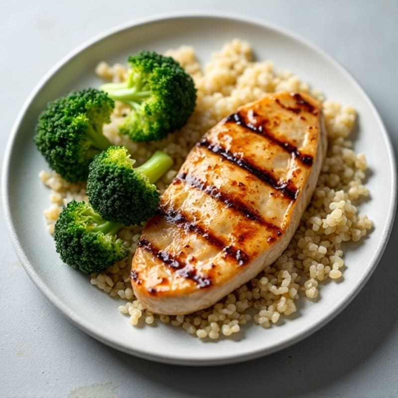 Grilled Chicken Breast with Quinoa and Steamed Broccoli
