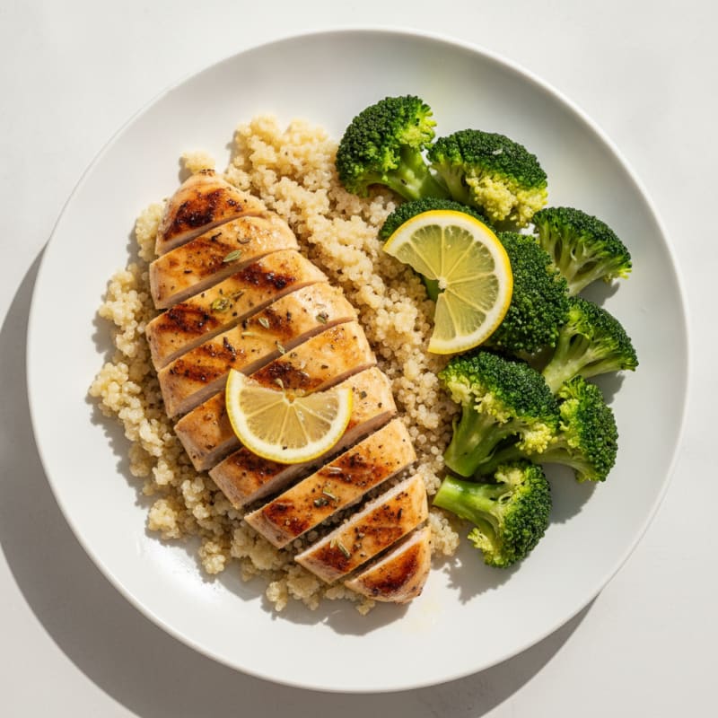 Grilled Chicken Breast with Quinoa and Steamed Broccoli