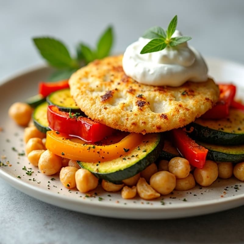 Crispy Halloumi with Roasted Zucchini and Bell Peppers