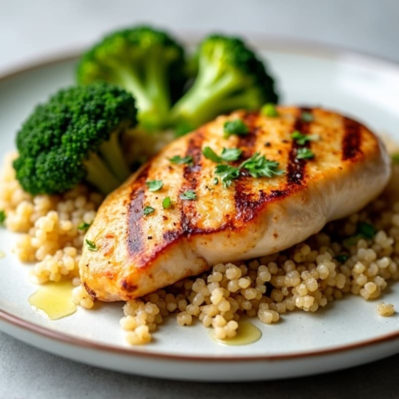Grilled Chicken Breast with Quinoa and Roasted Broccoli