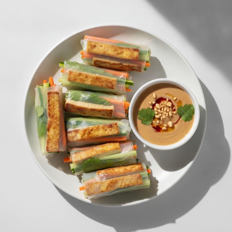 Tofu Rice Paper Rolls with Peanut Dipping Sauce