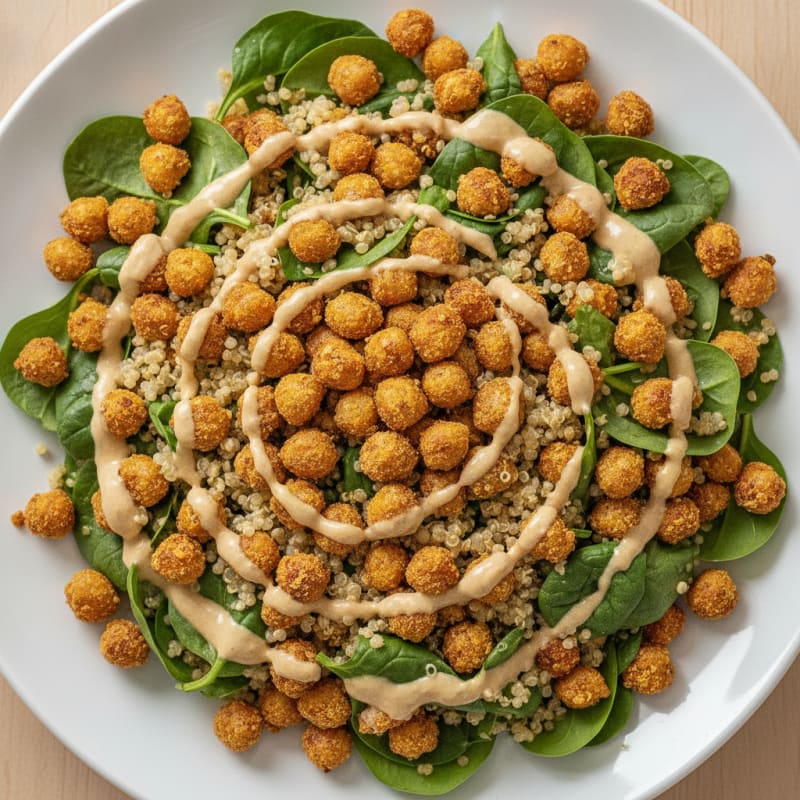 Crispy Chickpea and Quinoa Salad with Lemon Tahini Dressing