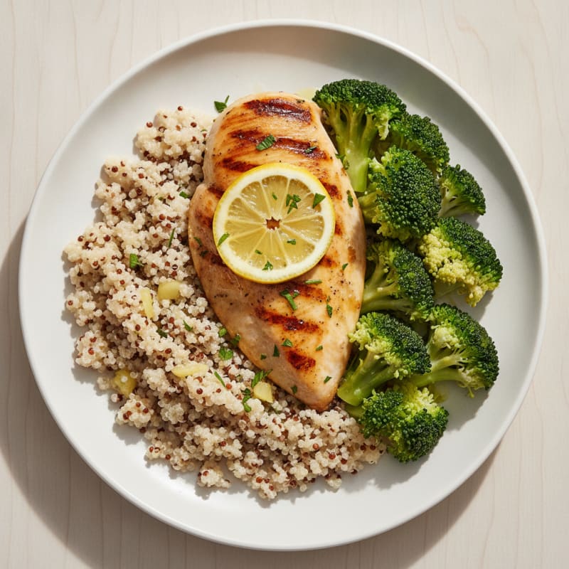 Grilled Chicken Breast with Quinoa and Steamed Broccoli