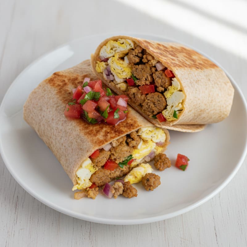 Hearty Sausage Breakfast Burrito with Salsa