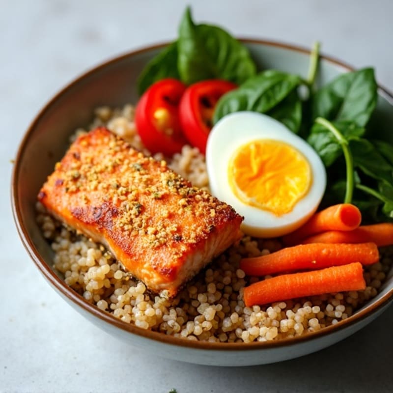 Crispy Salmon and Fresh Vegetable Rice Bowl