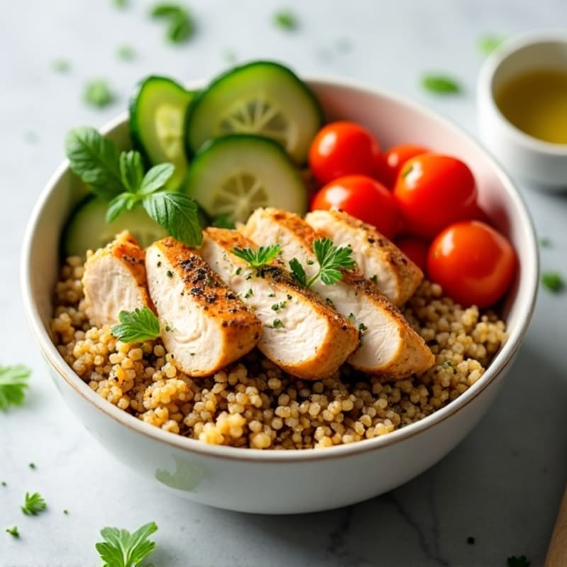 Herb-Marinated Chicken and Quinoa Bowl with Fresh Vegetables