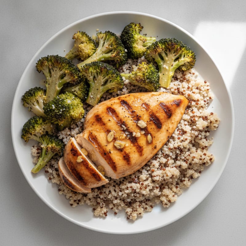 Grilled Chicken Breast with Quinoa and Roasted Broccoli
