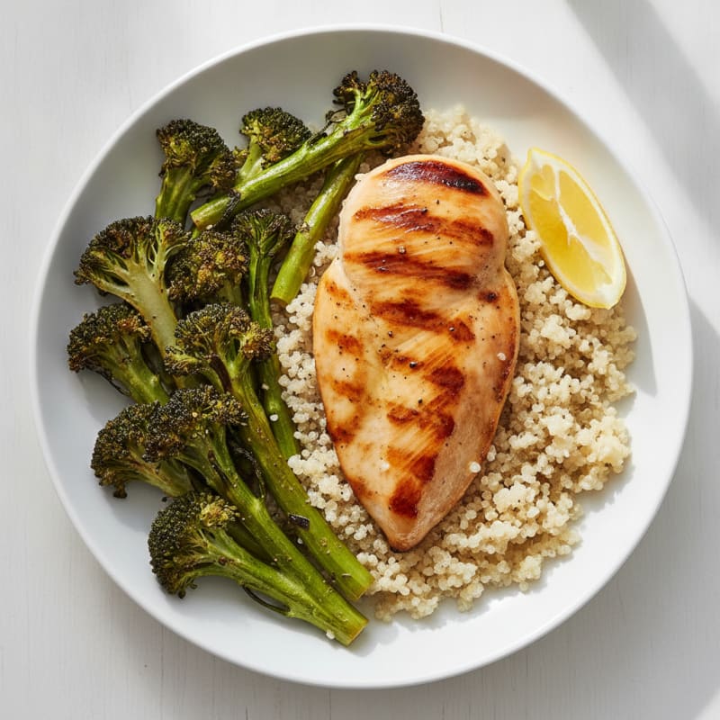 Grilled Chicken Breast with Roasted Broccoli and Quinoa