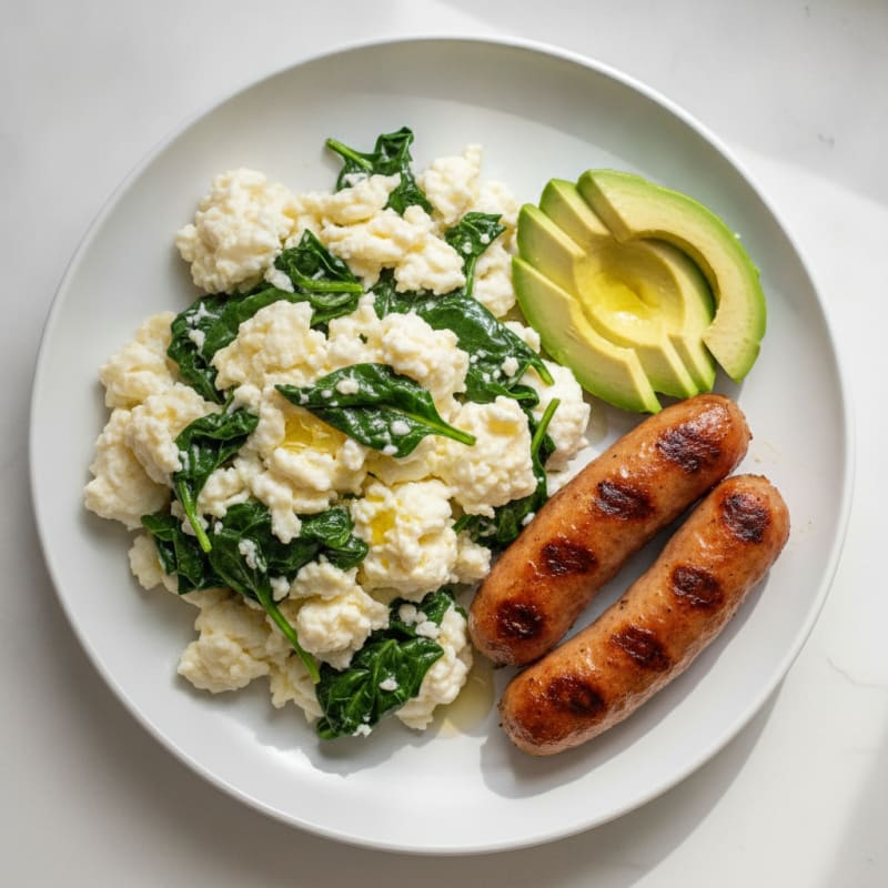 Egg White and Spinach Scramble with Grilled Turkey Sausage