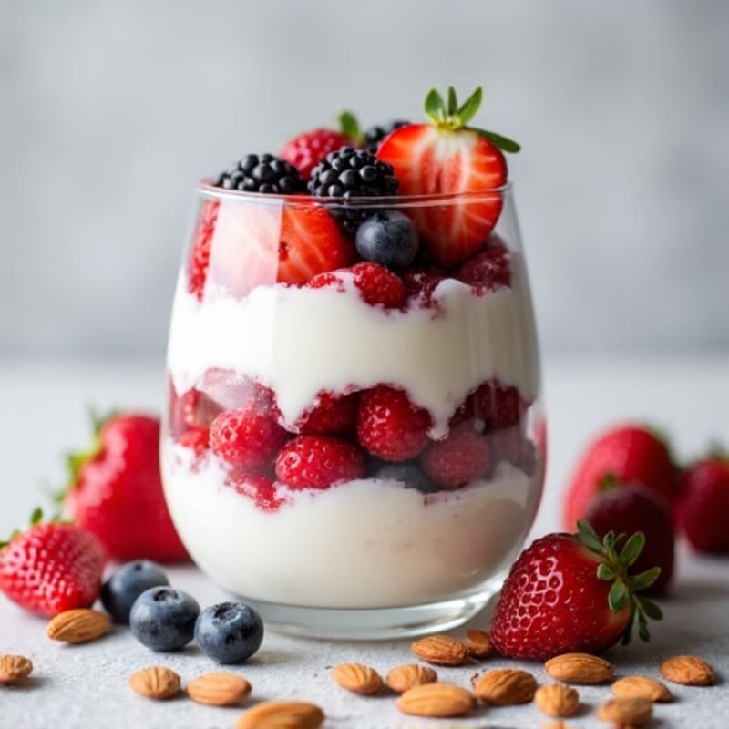 Greek Yogurt Protein Parfait with Mixed Berries and Almonds