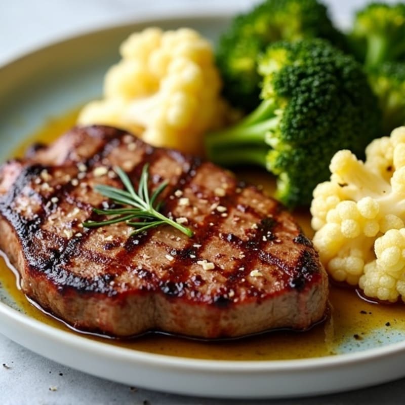 Seared Lean Beef with Roasted Broccoli and Cauliflower