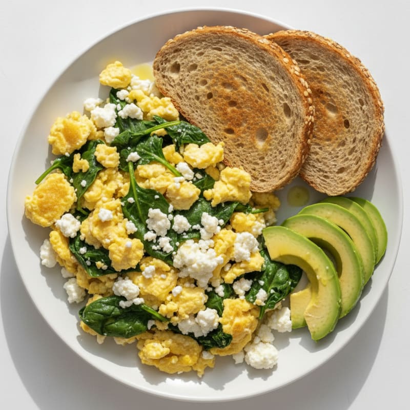 Cottage Cheese and Egg Scramble with Sautéed Spinach