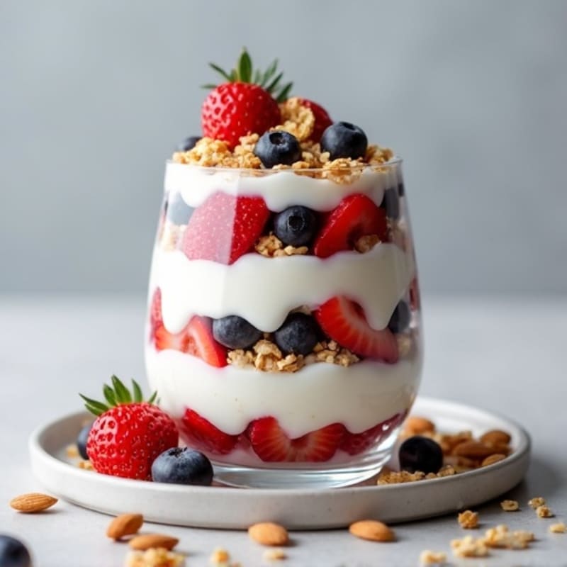 High-Protein Greek Yogurt Parfait with Mixed Berries and Almonds