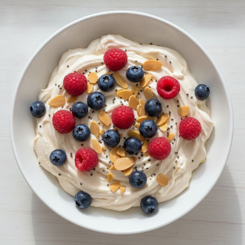 Silky Greek Yogurt Protein Bowl with Berries and Almonds