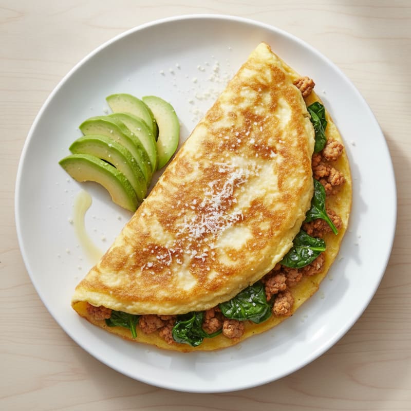 Crispy Egg White Omelette with Turkey and Spinach