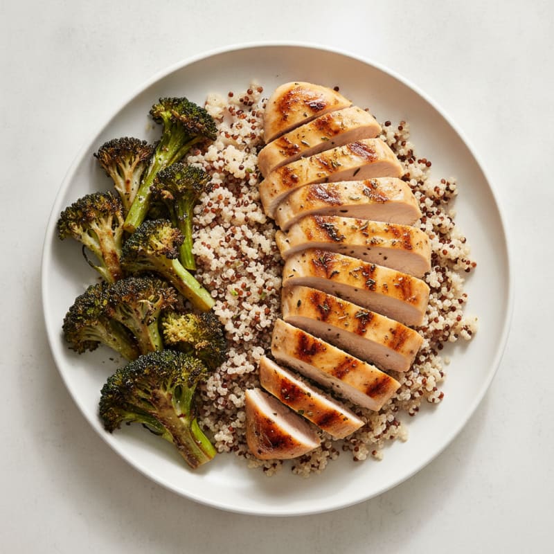 Grilled Chicken Breast with Quinoa and Roasted Broccoli