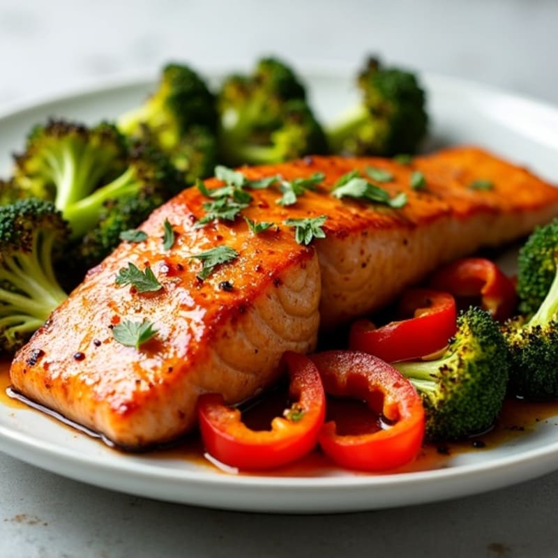 Sheet Pan Teriyaki Salmon with Roasted Broccoli and Bell Peppers