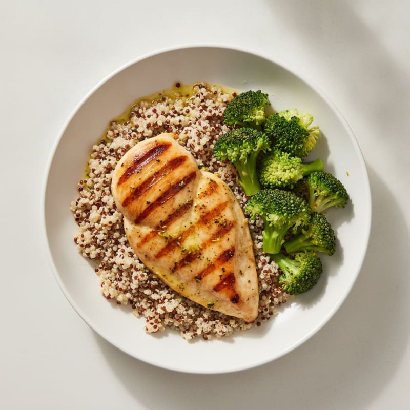 Grilled Chicken Breast with Quinoa and Steamed Broccoli