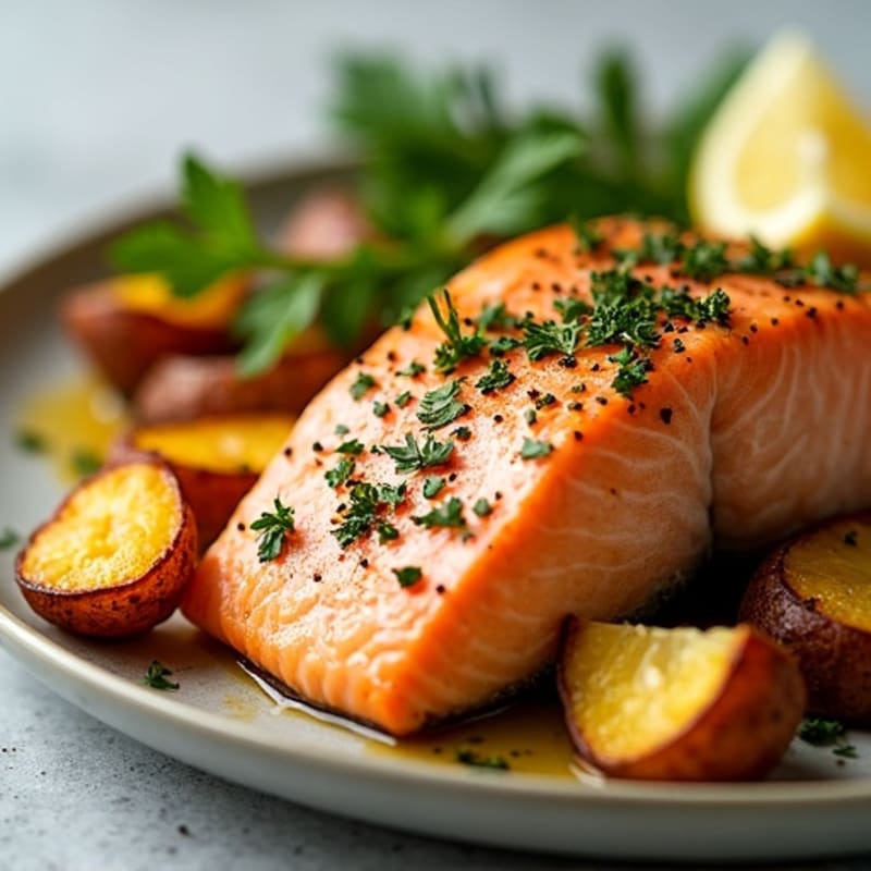 Garlic Herb Roasted Salmon with Roasted Red Potatoes