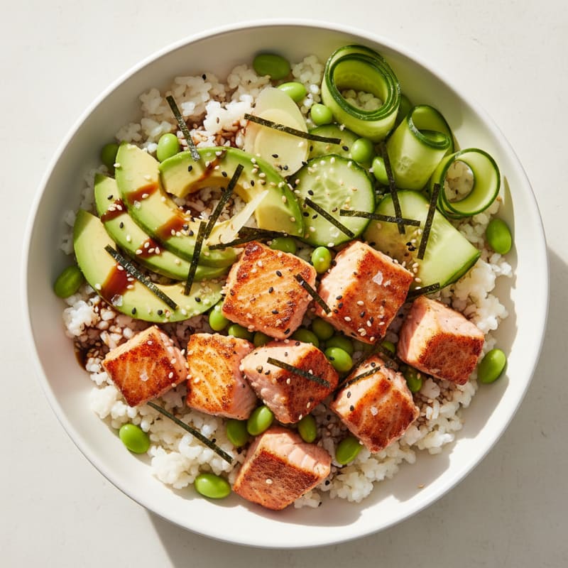Salmon Sushi Rice Bowl with Avocado
