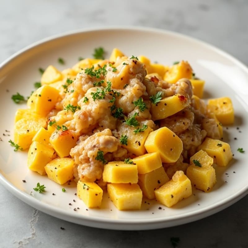 Savory Chicken and Egg Scramble with Sautéed Onions