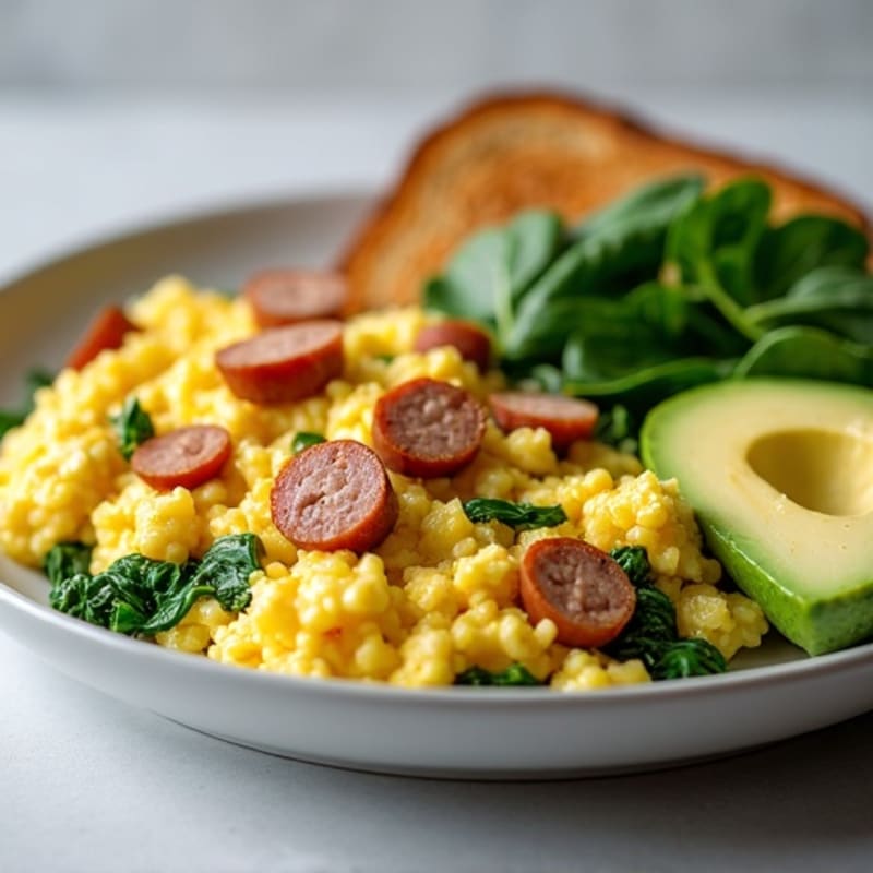 Egg White Scramble with Turkey Sausage and Spinach