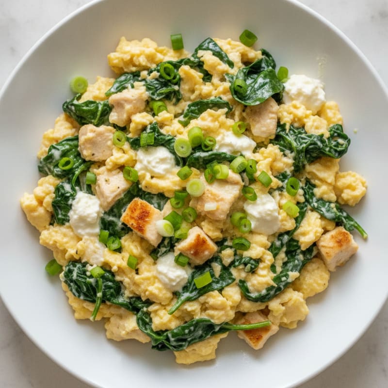 Creamy Spinach and Egg Scramble with Spring Onion