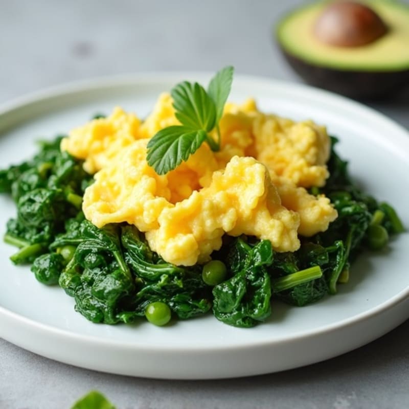 Savory Scrambled Eggs with Sautéed Spinach and Creamy Avocado