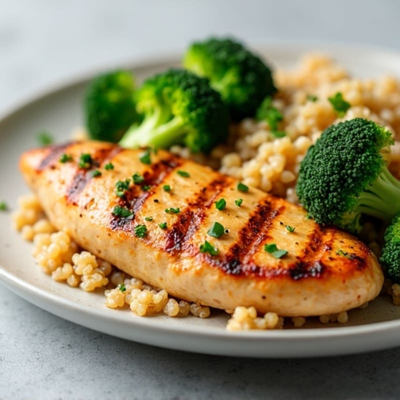Grilled Chicken Breast with Quinoa and Roasted Broccoli
