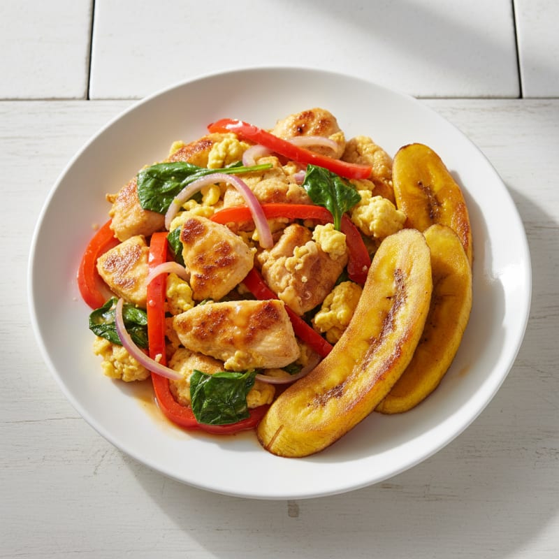 Egg and Chicken Veggie Stir with Plantain
