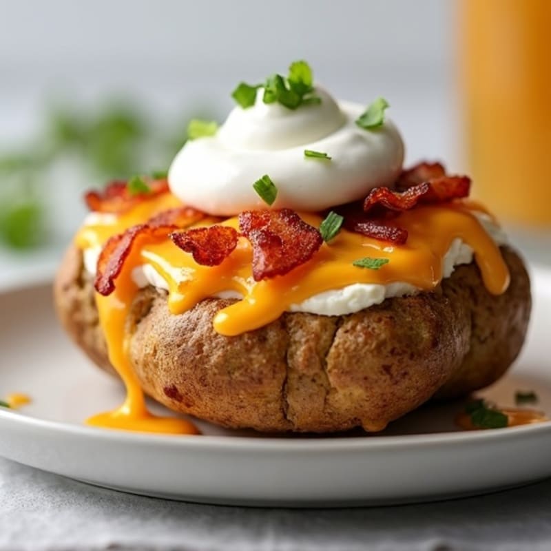 Loaded Baked Potatoes with Crispy Turkey Bacon and Sharp Cheddar