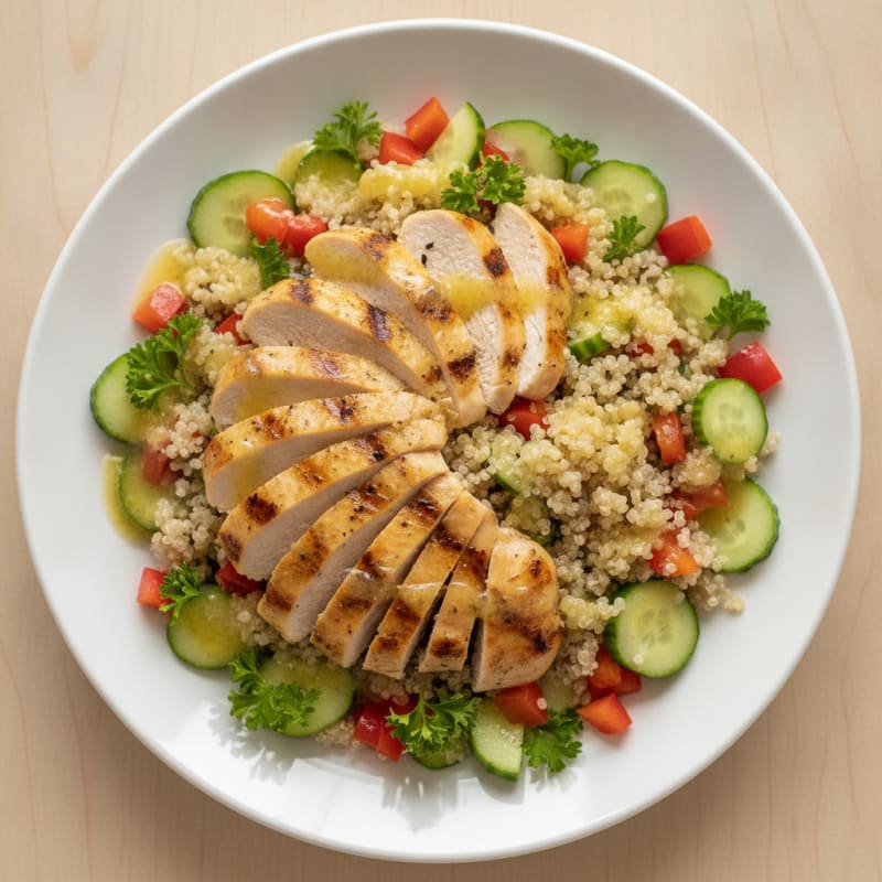 Grilled Chicken Salad with Quinoa and Crunchy Vegetables
