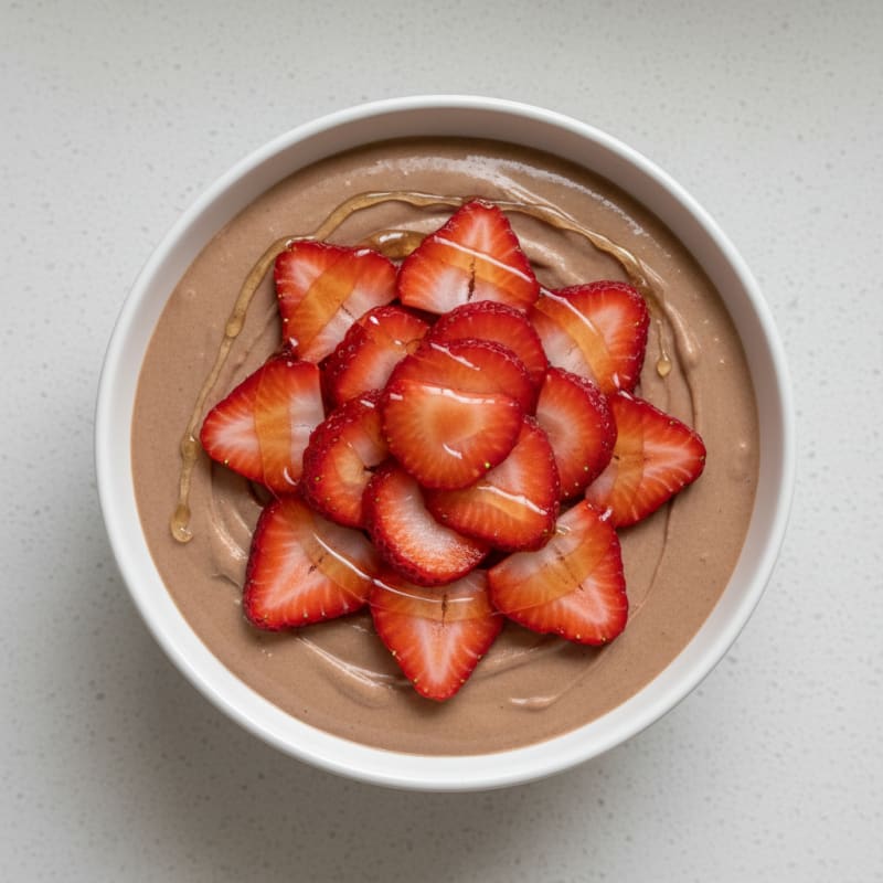 Chocolate Protein Pudding with Sliced Strawberries