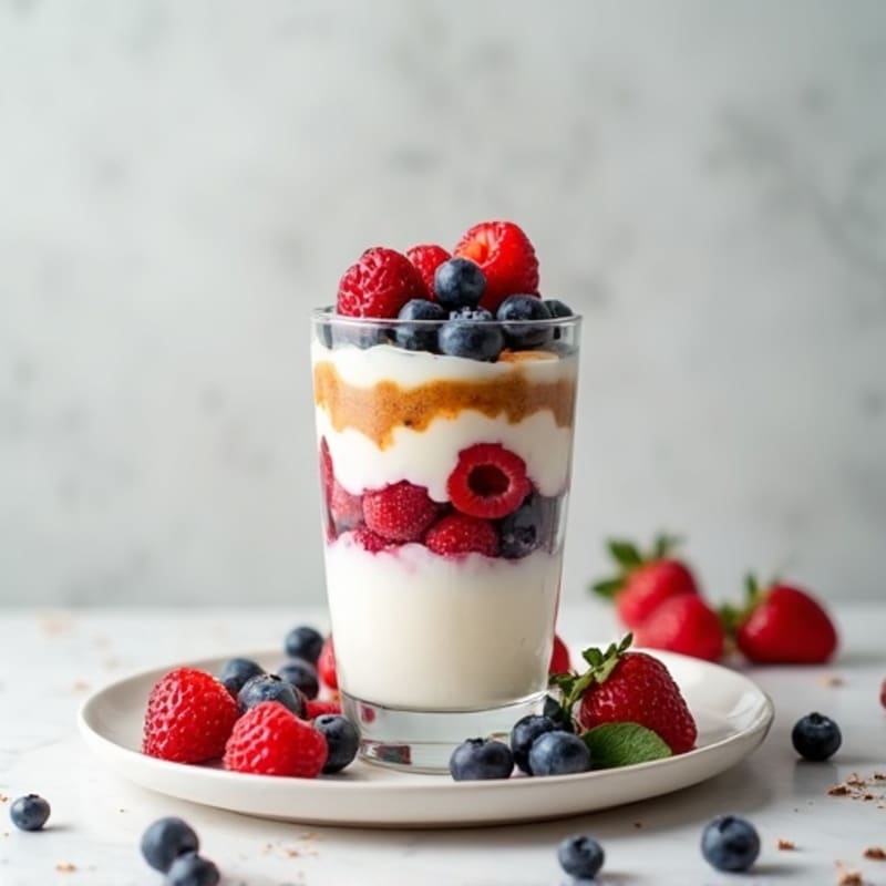 Greek Yogurt Protein Parfait with Mixed Berries and Almond Butter