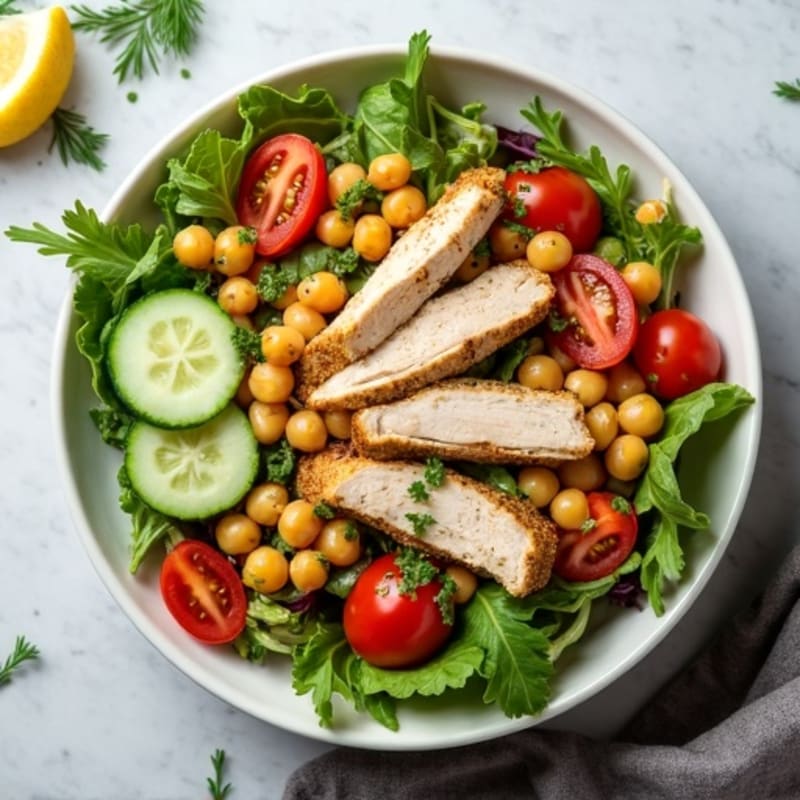 Tuna and Chickpea Power Bowl with Fresh Greens and Lemon Herb Dressing