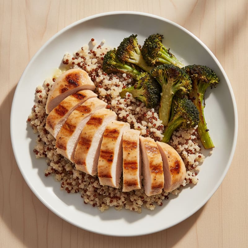 Grilled Chicken Breast with Quinoa and Roasted Broccoli