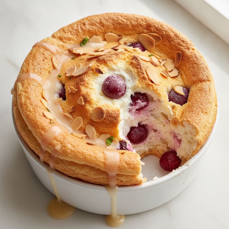 Cherry Almond Soufflé with Crisp Exterior