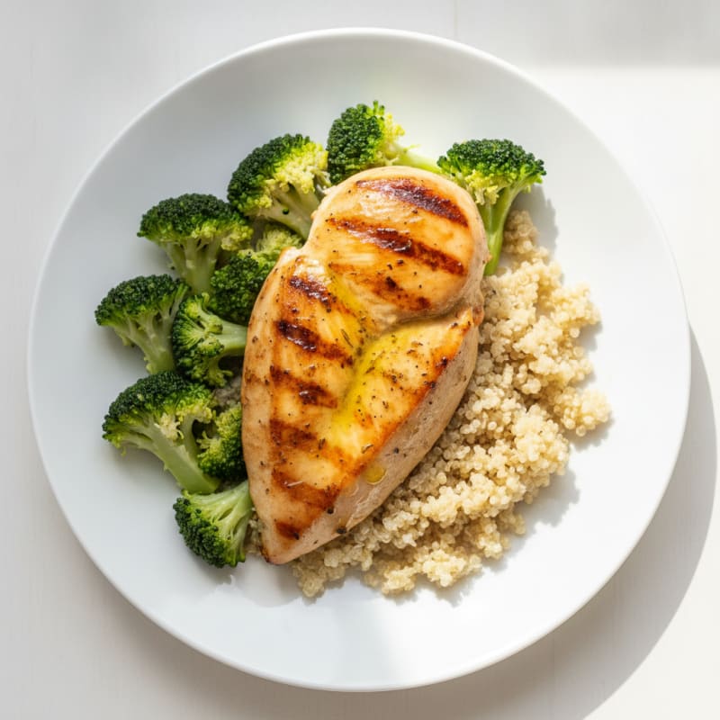 Grilled Chicken Breast with Quinoa and Steamed Broccoli