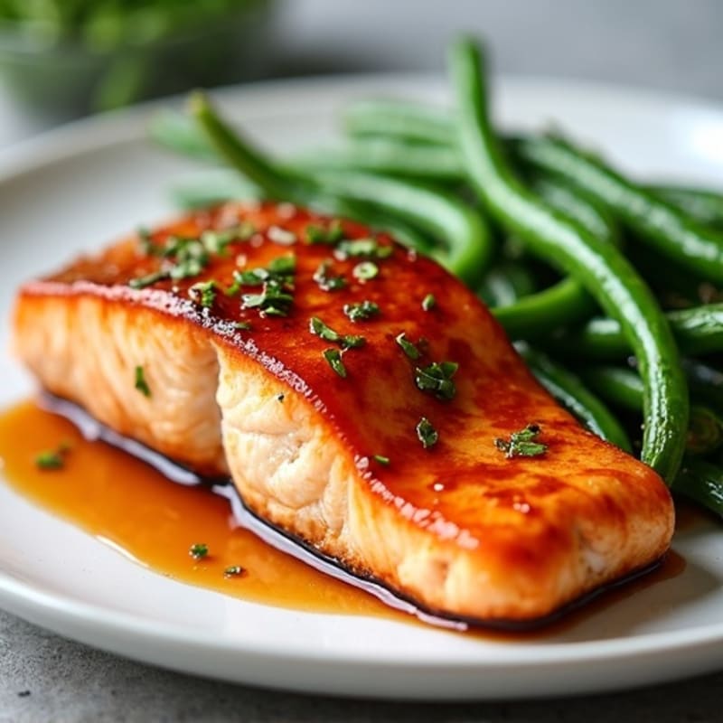 Baked Teriyaki Glazed Salmon with Roasted Green Beans
