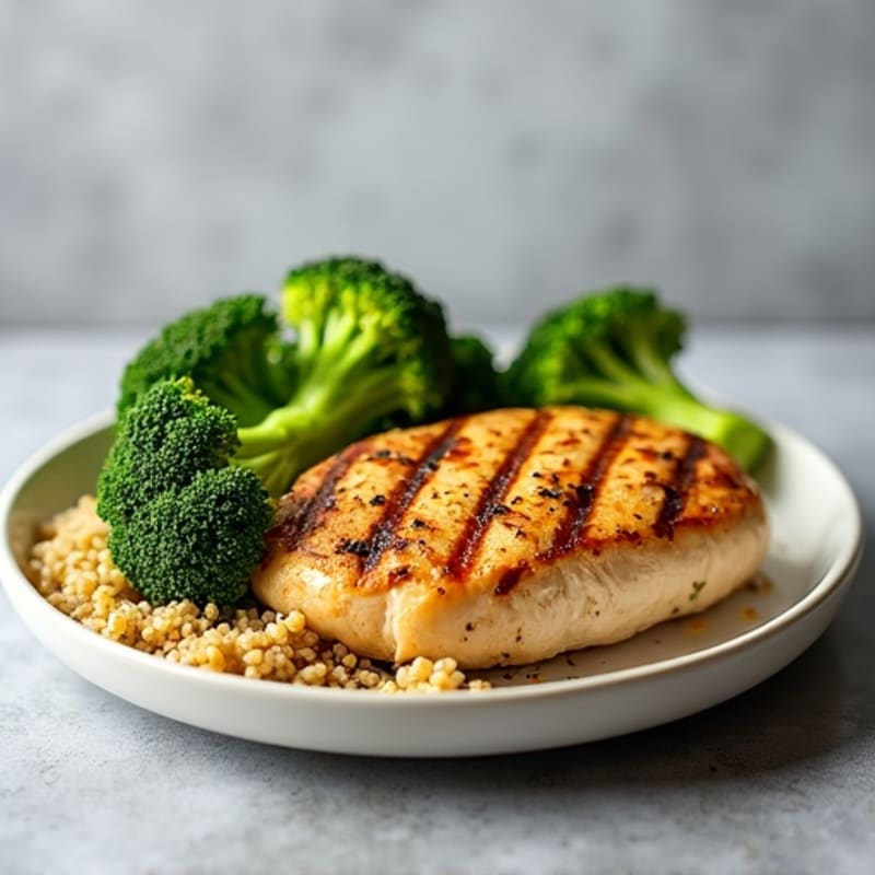 Grilled Chicken Breast with Roasted Broccoli and Quinoa