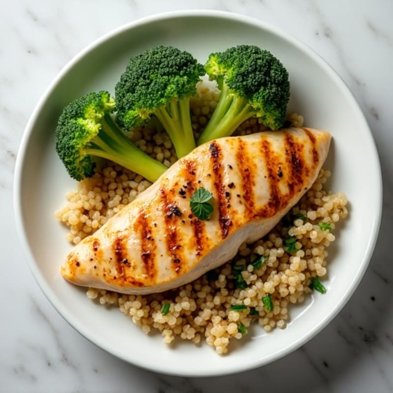 Grilled Chicken Breast with Steamed Broccoli and Quinoa